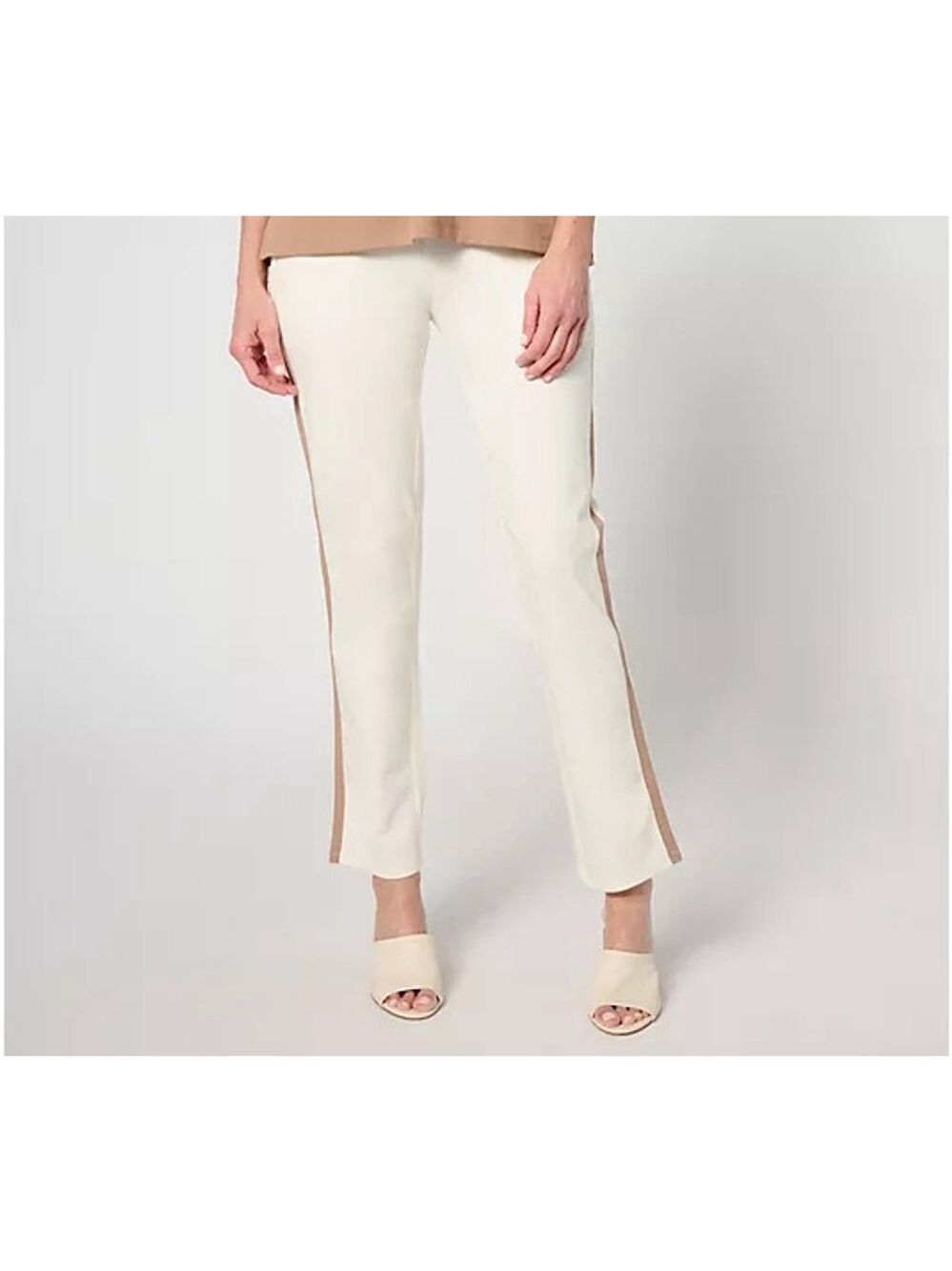 BBJ Los Angeles Ankle Cropped Pants Cream Tan Leather Stripe S